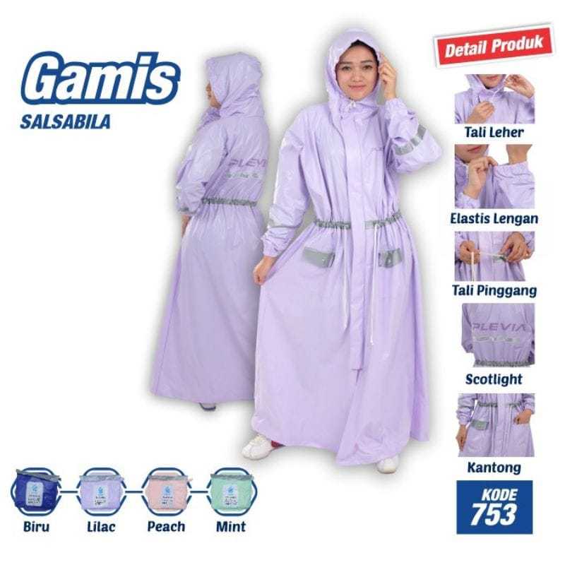 Jas hujan Dewasa Gamis Salsabila Plevia 753 Jas Hujan Terusan Salsabila Jas Hujan Rok Wanita