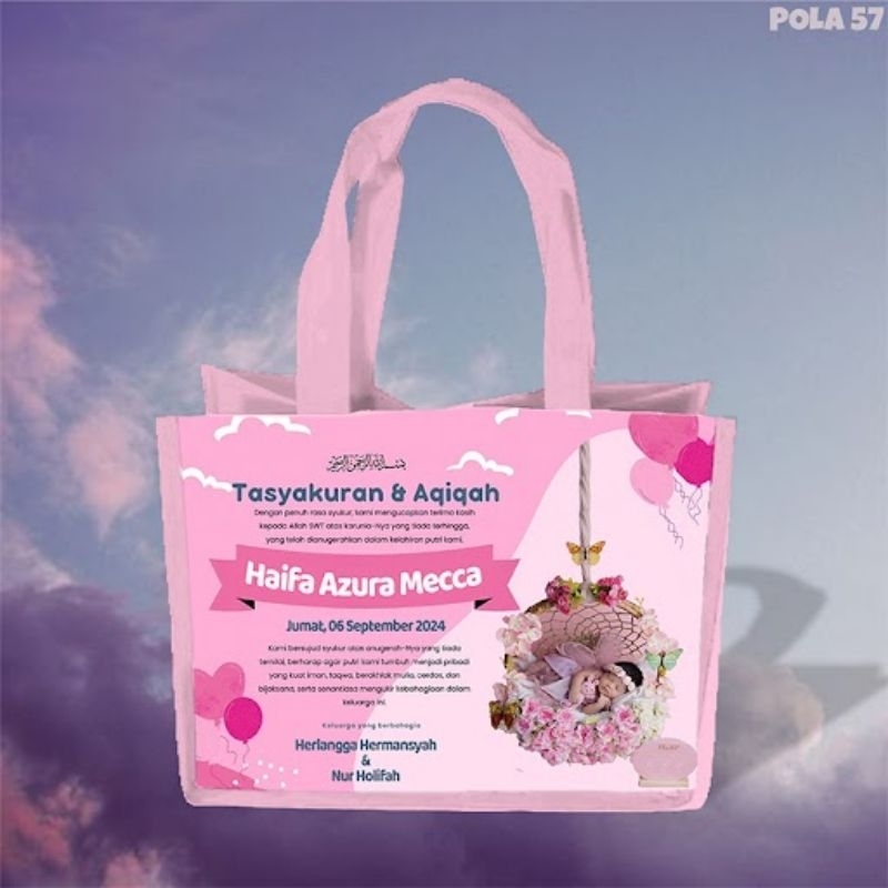 Tas Souvenir Goodie Bag Tasyakuran  Aqiqah / khitan  / Tedak Sinten / Custom Nama Foto Kartun Anak L