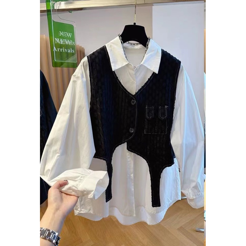 Nineties Studio - Kemeja plus rompi / kemeja vest / kemeja wanita / kemeja korea