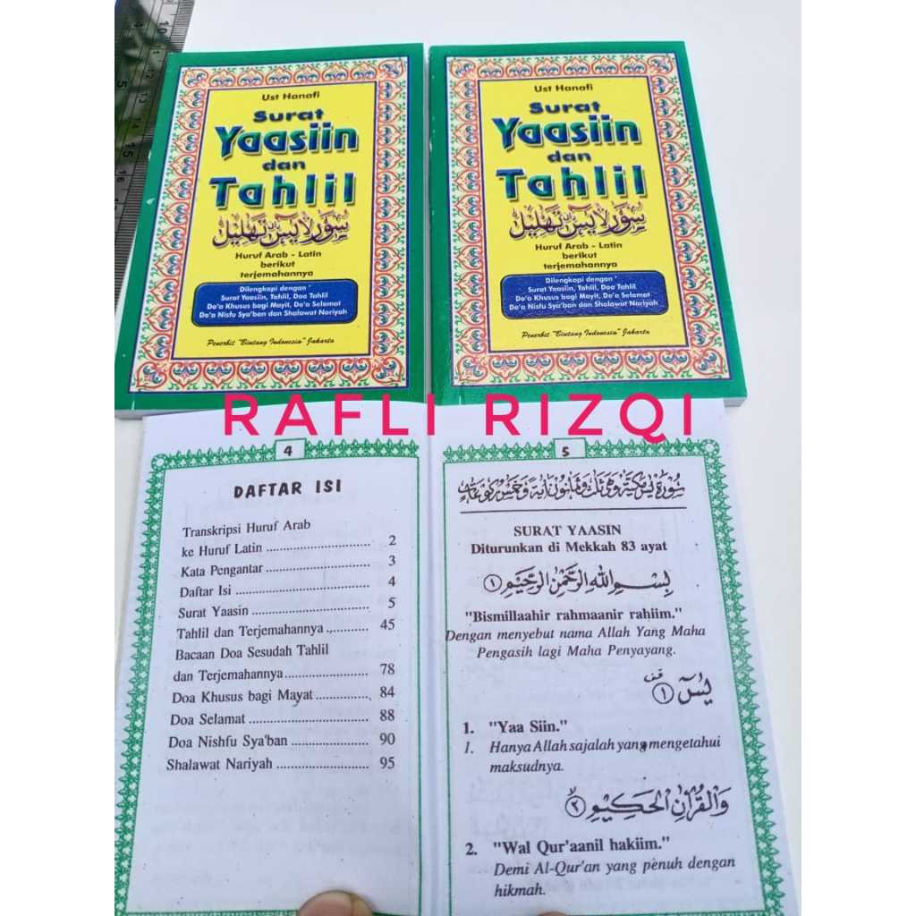 Buku Yasin dan Tahlil ukuran Kecil Bahasa Arab,latin dan terjemaahan Isi 96 halaman / Yasin Kecil