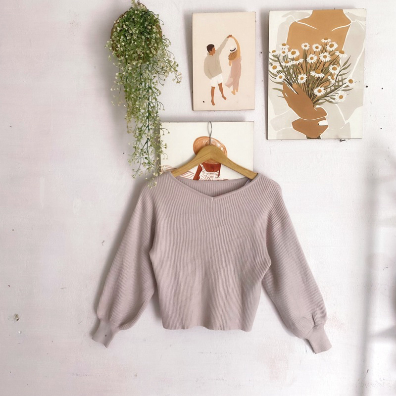 SWEATER ATASAN RAJUT LIDI LENGAN BALON