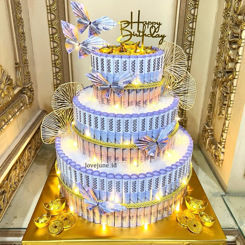 [love june] money cake 150 lembar 3 tier kue uang hadiah ulang tahun (baca deskripsi)