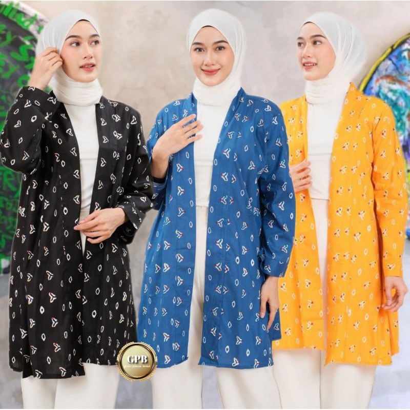 Outer Outfit Cardingan Blazer Vest Wanita Motif Tedjho Wulan Jumputan Model Terbaru Kekinian Lengan 