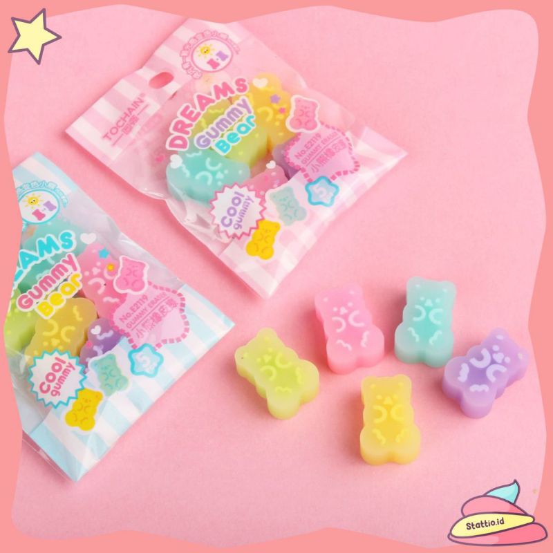 

(HARGA PROMO) Penghapus Gummy Bear Penghapus 1 pack isi 5 Penghapus Pastel Penghapus Candy Penghapus Pensil Lucu Bear