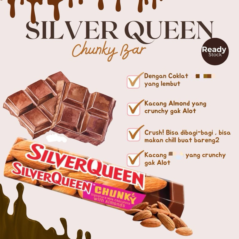 

Silverqueen Chunky Almond Mini 26 gram isi 12 pcs