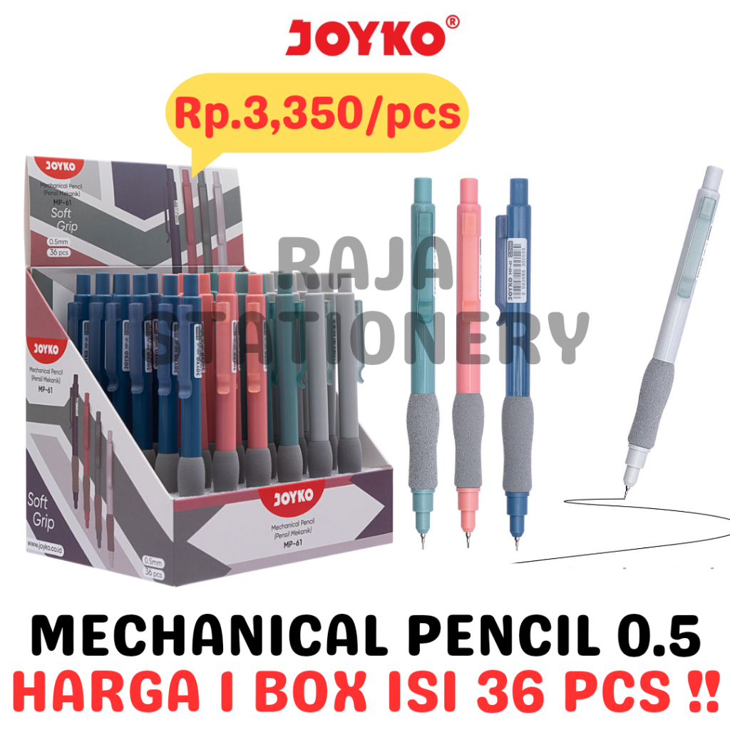 

JOYKO MECHANICAL PENCIL 0.5MM SOFT GRIP PENSIL MEKANIK 0.5 JOYKO GAGANG HALUS MP-61 BOX [36PCS]