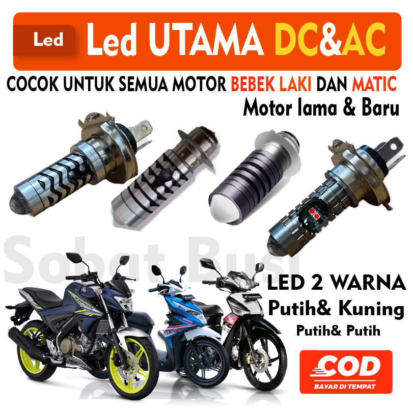 Lampu LED Depan Putih Kuning Utama Motor H4 H6 12 volt DC / AC supra X 125 lama,Vixion Megapro Akses