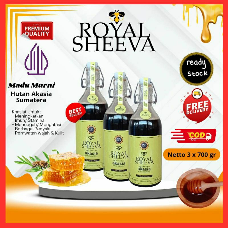 

bundle madu murni royal sheeva tiga botol 700 gr madu hutan akasia sumatera murah halal mui lulus uji lab