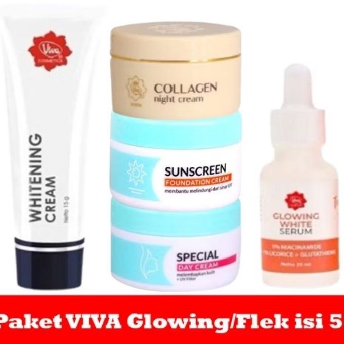 Viva Paket 5 Pcs Anti Flek Hitam Glowing Anti Aging Jerawat Plus Serum