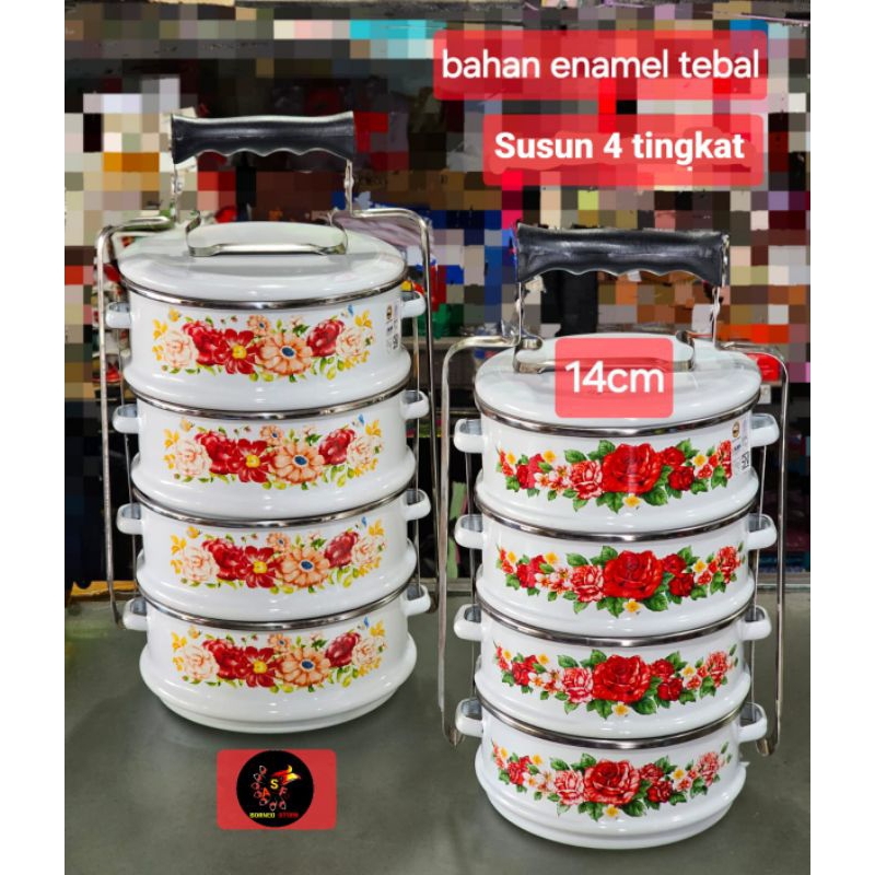 Rantang Jadul Enamel Tebal Susun 4 Tingkat