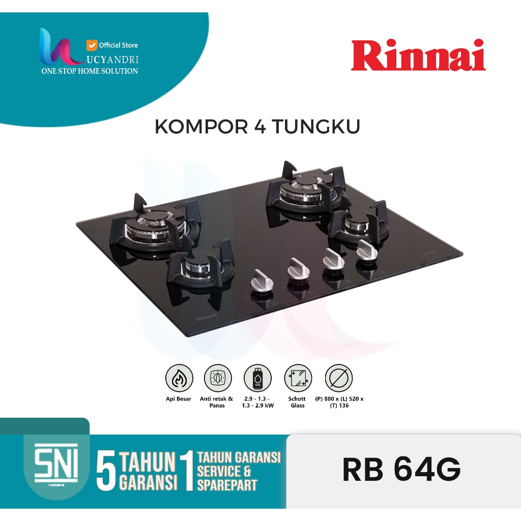 RINNAI RB-64G Kompor Gas Tanam 4 Tungku RB 64 G ORIGINAL