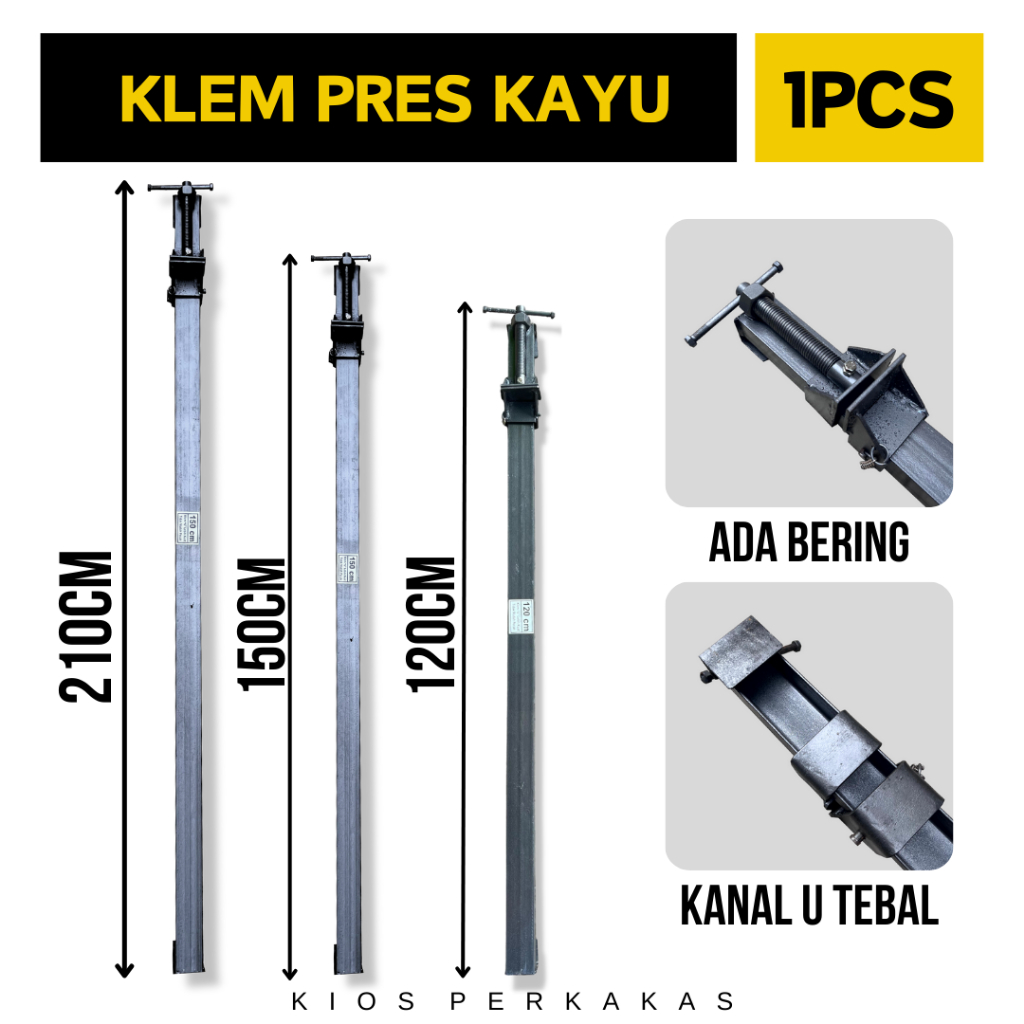 Klem kayu/Catok kayu Panjang  120cm 150cm 210cm Besi Kanal U alat Press Kayu/Alat Penjepit Kayu/Pres