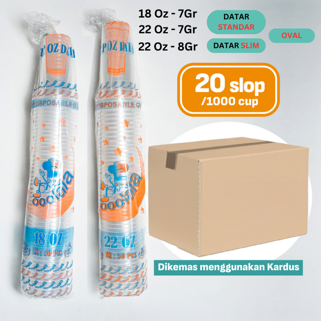1 Dus - Gelas Plastik 18 & 22 Oz Standar / Gelas Plastik Kopi / Gelas Plastik Tahan Panas / Gelas