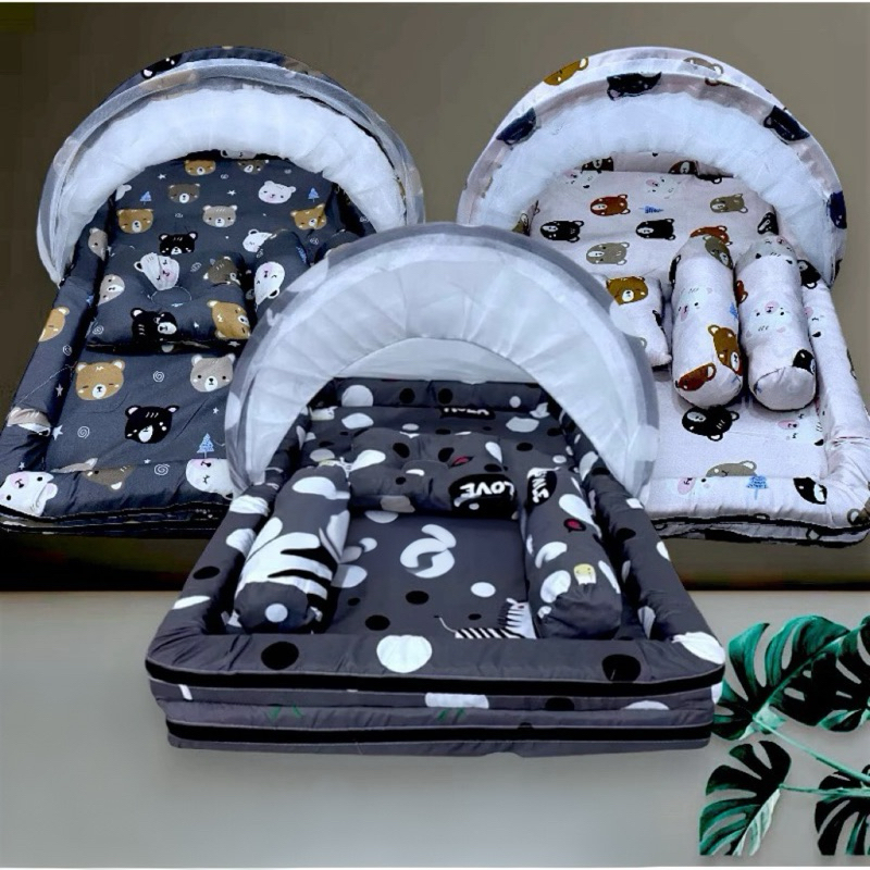 Kasur Kelambu Bayi Set Bantal Guling PREMIUM / Kasur Lipat Kelambu Bayi / Kasur Kelambu