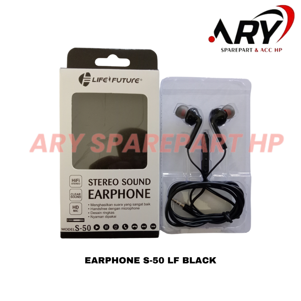 Headset Handsfree Earphone S-50 Life Future Black / White