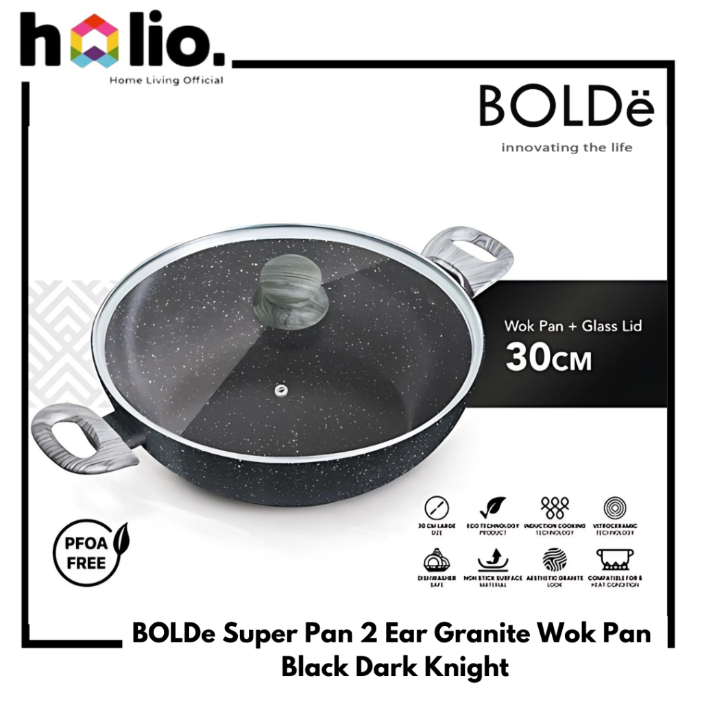 Holio BOLDe Super Pan 2 Ear Granite Wok Pan 30CM Black Dark Knight - Wajan Kuping Granit 30 CM