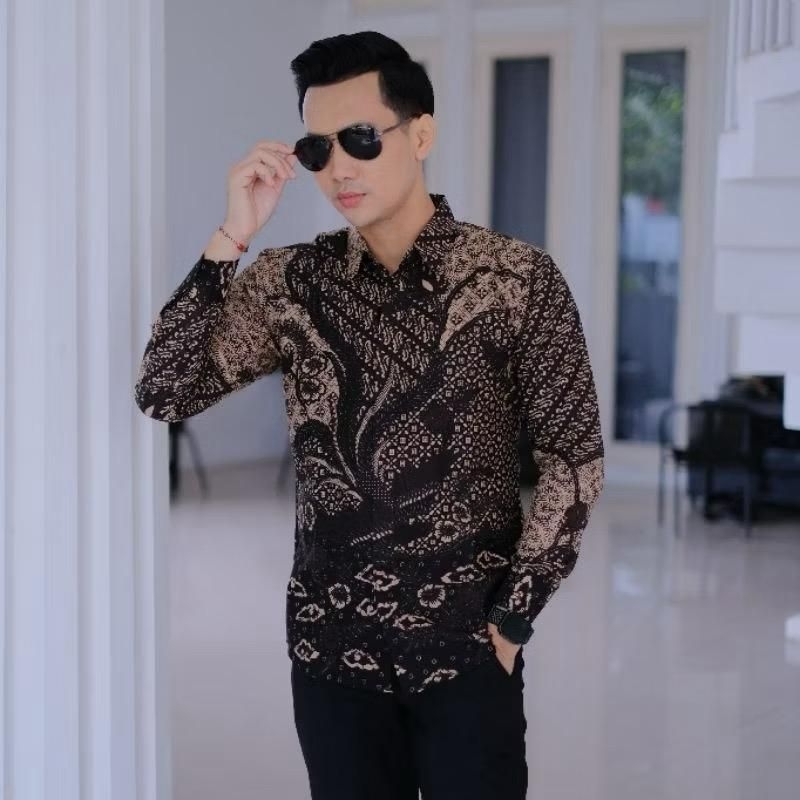 Motif AIRLANGGA Kemeja Batik Pria Slimfit Lengan Panjang Lapis Furing