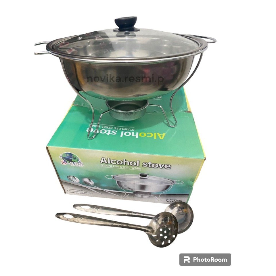 WARMER STOVE TEMPAT SOUP PRASMANAN BULAT TUTUP KACA  PRASMANAN SET SOUP DENGAN PENGHANGAT SPIRTUS