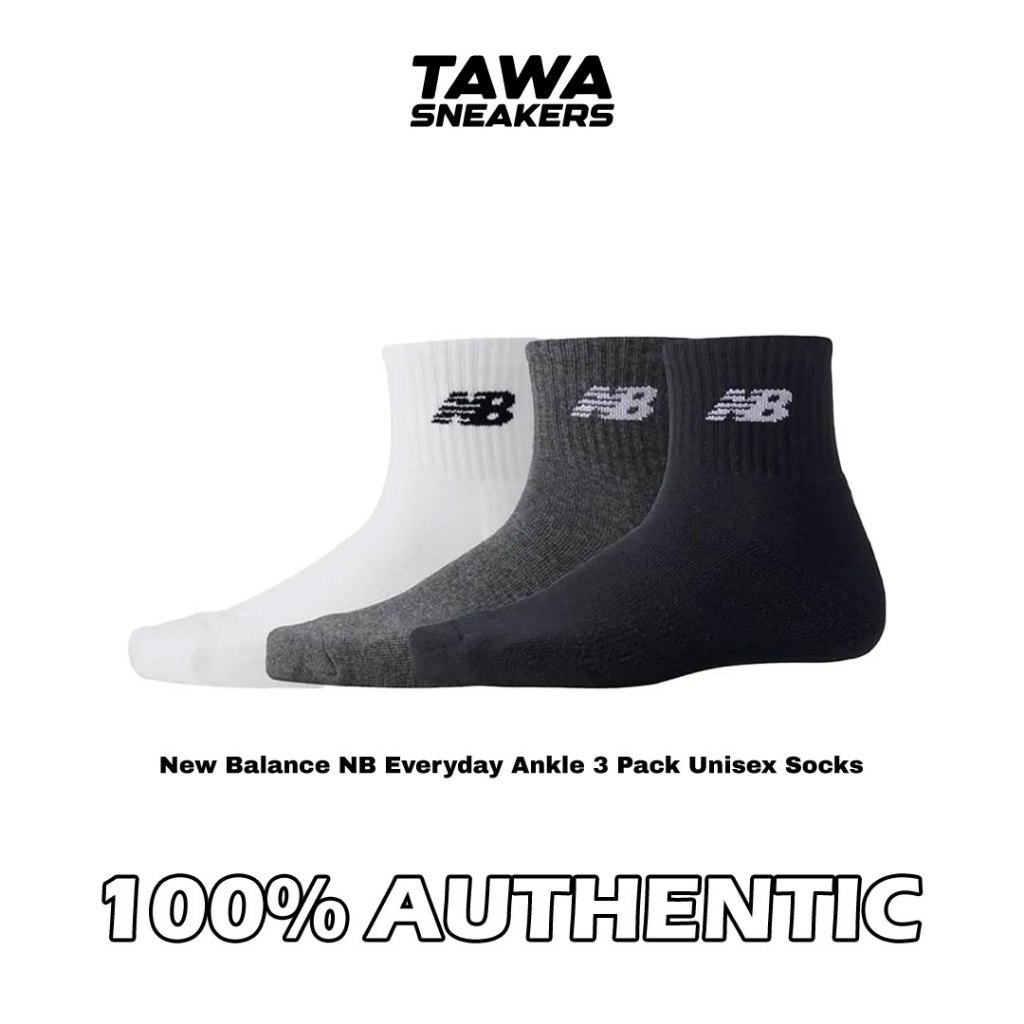 Kaos Kaki New Balance NB Everyday Ankle 3 Pack Unisex Socks White Grey Black Original