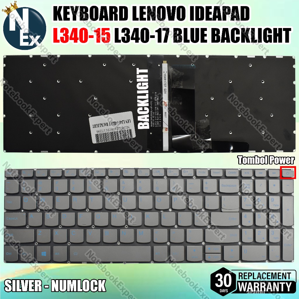 KEYBOARD IDEAPAD L340-15 L340-17 BLUE BACKLIGHT - SILVER
