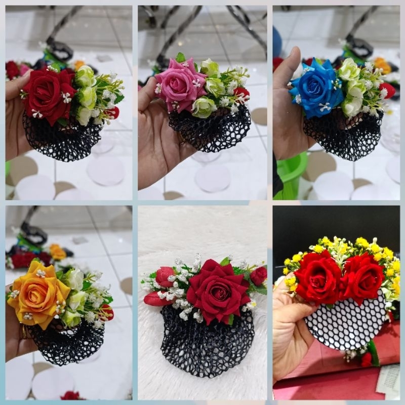 jepit rambut bunga mawar baldu/hiasan sanggul/kep harnet