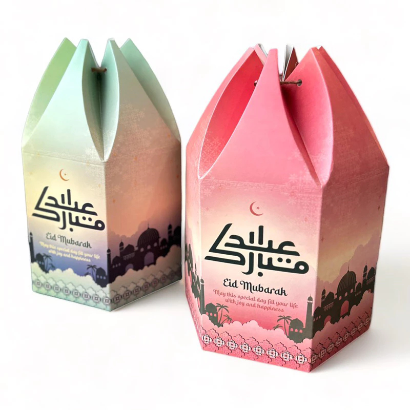 

(10pcs) hexa box eid mubarak hampers nastar hampers kuker pembungkus kemsan makanan ukuran 14x14x14cm