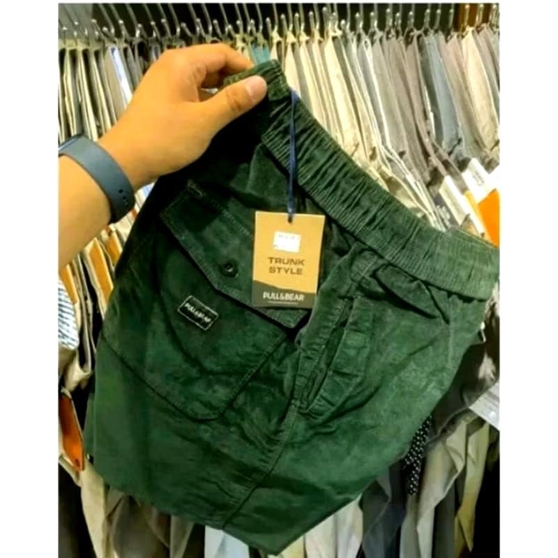 Celana Pendek Pria santai Branded Corduray Hijau army Slim-Fitting