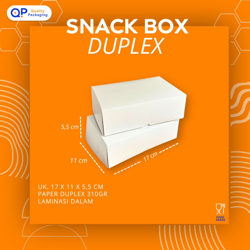 

Snack Box Duplex / Dus Nasi / Box Nasi Kecil Fried Chicken Bahan Duplex Polos + Laminasi Packaging Kemasan Makanan 17 x 11 x 5,5 cm