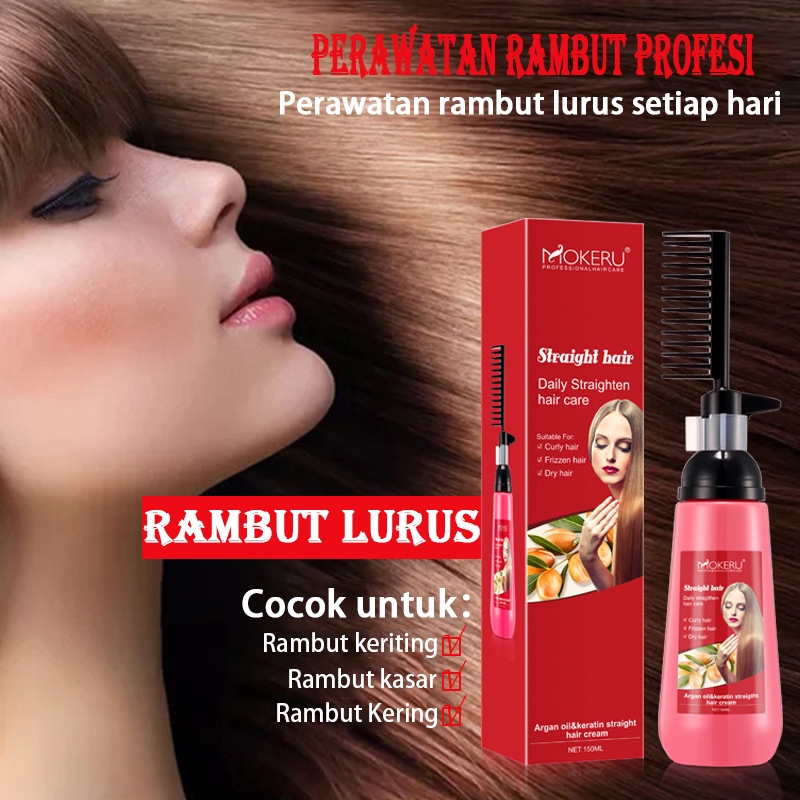 Krim pelurus rambut tanpa alat pelurus150ml Sisir pelurus rambut permanen Menghaluskan rambut frizzy