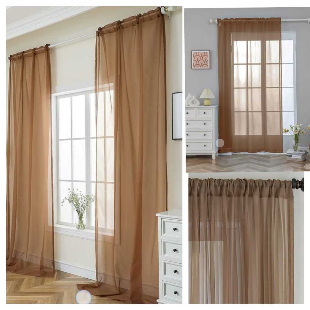 Vitrase gorden polos vitrage gorden serut warna coklat Tirai Hordeng