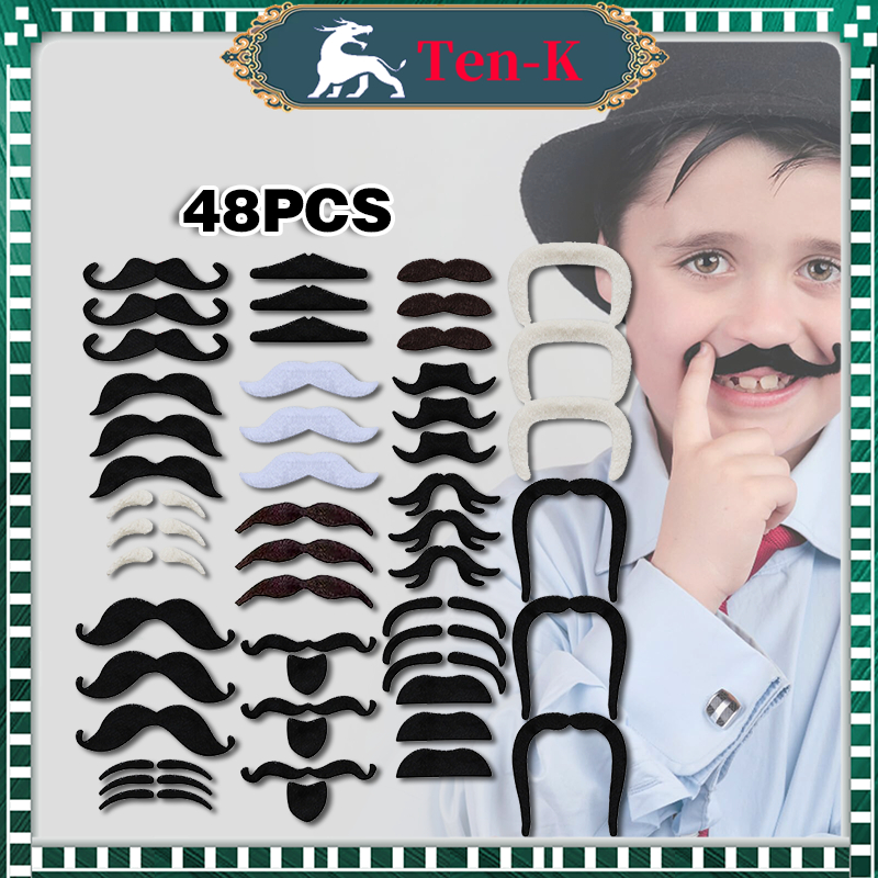 48Pcs Kumis Palsu Jenggot Brewok Brengos Cosplay Halloween Fake Beard Pria Kumis Mustache Party