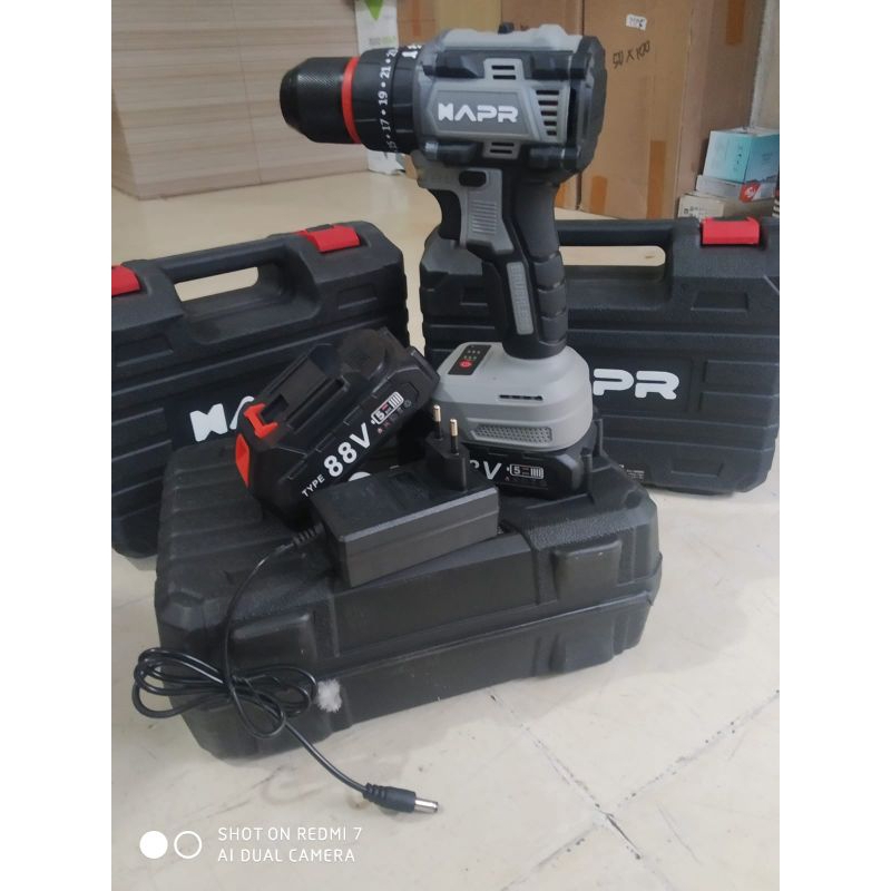 Cordless Drill APR AP85+ Impact Drill 10mm Set Koper  Bor Baterai APR 88Vf