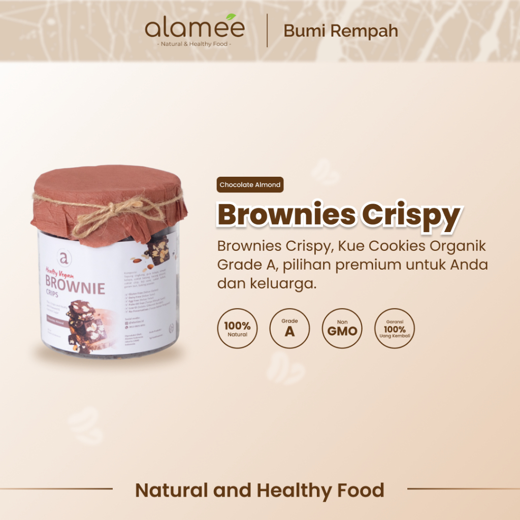 

ALAMEE Brownies Crispy Cemilan Cookies Almond Kue Snack Sehat Kering Healthy Gluten Free Low Calorie