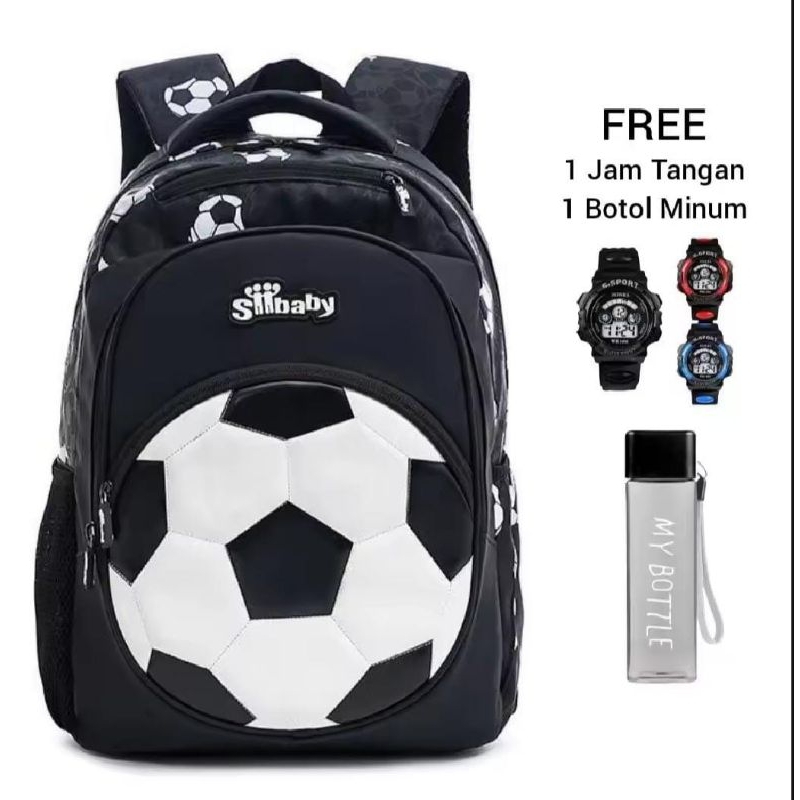 Tas ransel anak laki-laki karakter BOLA SOCCER free botol minum jam tangan tas sekolah anak TK SD SM