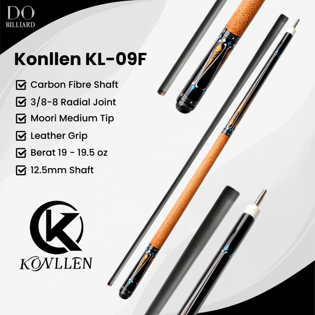 Stick Billiard KONLLEN KL-09F Carbon Cue Leather Grip Low Deflection / Stick Konllen KL-09F
