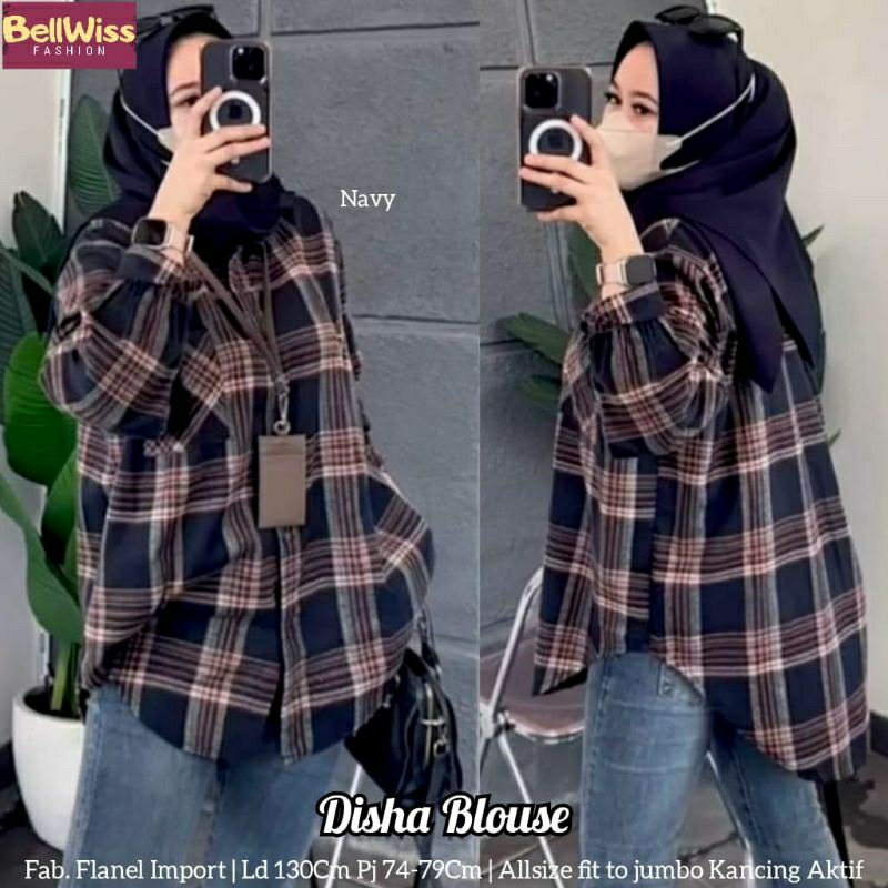 DISHA BLUS OVERSIZE BAHAN FLANEL IMPORT - KEMEJA ELEGAN HARGA TERJUN PAYUNG - ORI BY BELLWIS
