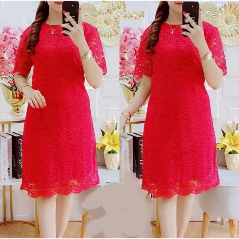 Dress Brukat Pendek Mewah/ Dress Brukat Pesta Dress Natal Dan Tahun Baru