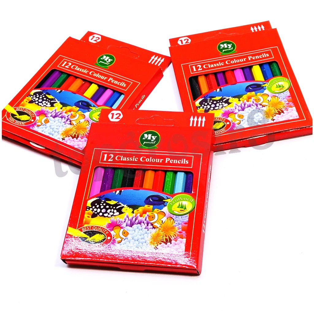 

(Per Set) Pensil 12 Warna Pendek / Mini / Color Pencil Paper Box Classic / Coloring Set MYPENCIL