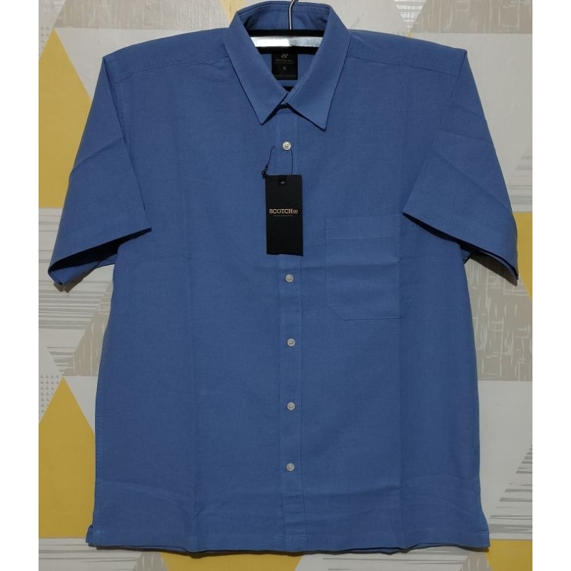 Kemeja Pendek Pria Linen SCOTCH original size S,M,XL