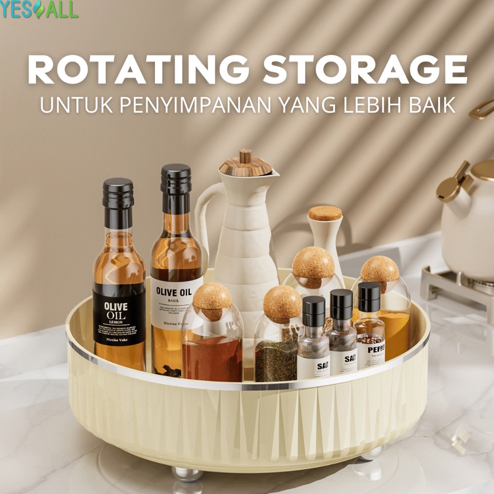 YESALL Rak Putar Ivory  Kotak Penyimpanan Rack Kosmetik Wadah Buah Bumbu Dapur Estetik SNX4