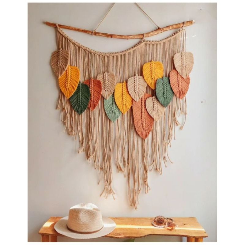 Dekorasi dinding hiasan dinding daun tirai daun macrame hiasan dinding daun panjang