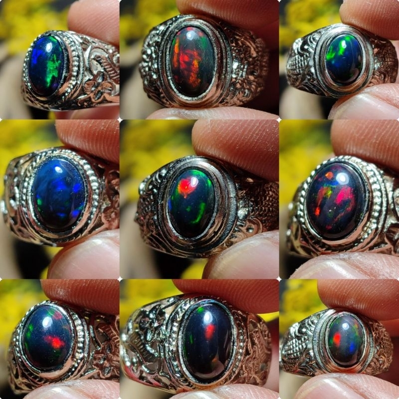 Cincin Pria/Black Opal ring alpaka/Kalimaya black Opal afrika