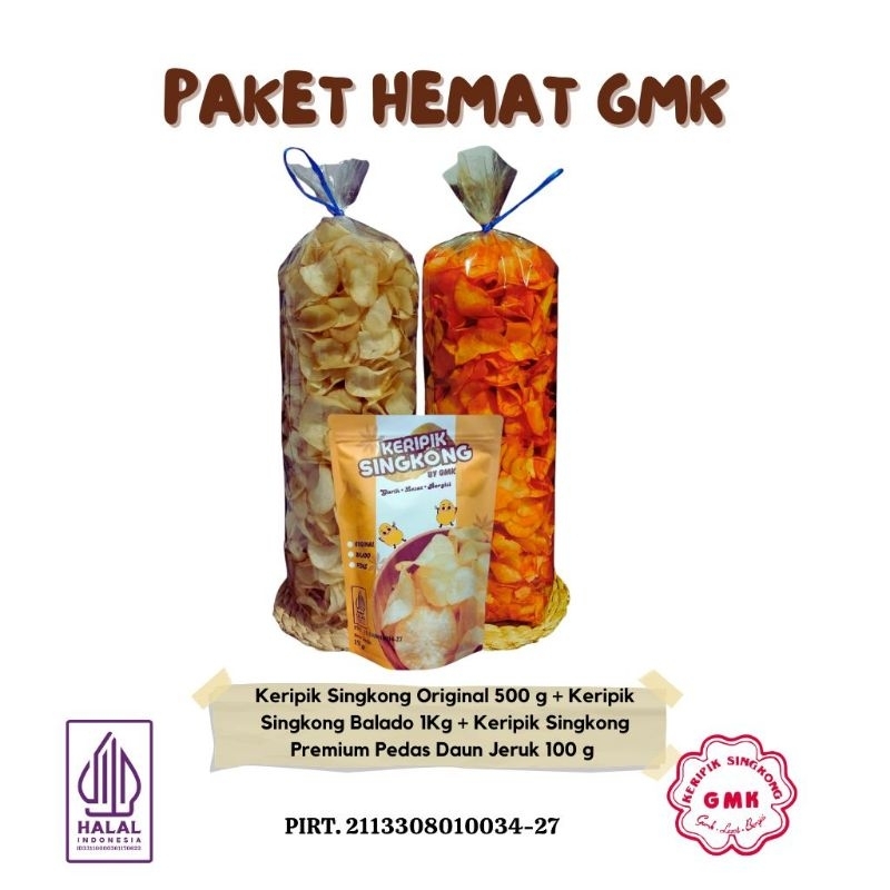 

GMK Keripik Singkong Paket Hemat Original 500 gr Balado 1 kg Premium Pedas Daun Jeruk 100 gr