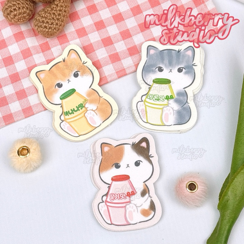 

[milkberry studio] Milky Cat Die Cut Glitter Vinyl Deco Sticker / Stiker Vinil Dekorasi Kucing Anabul Lucu Waterproof Anti Air