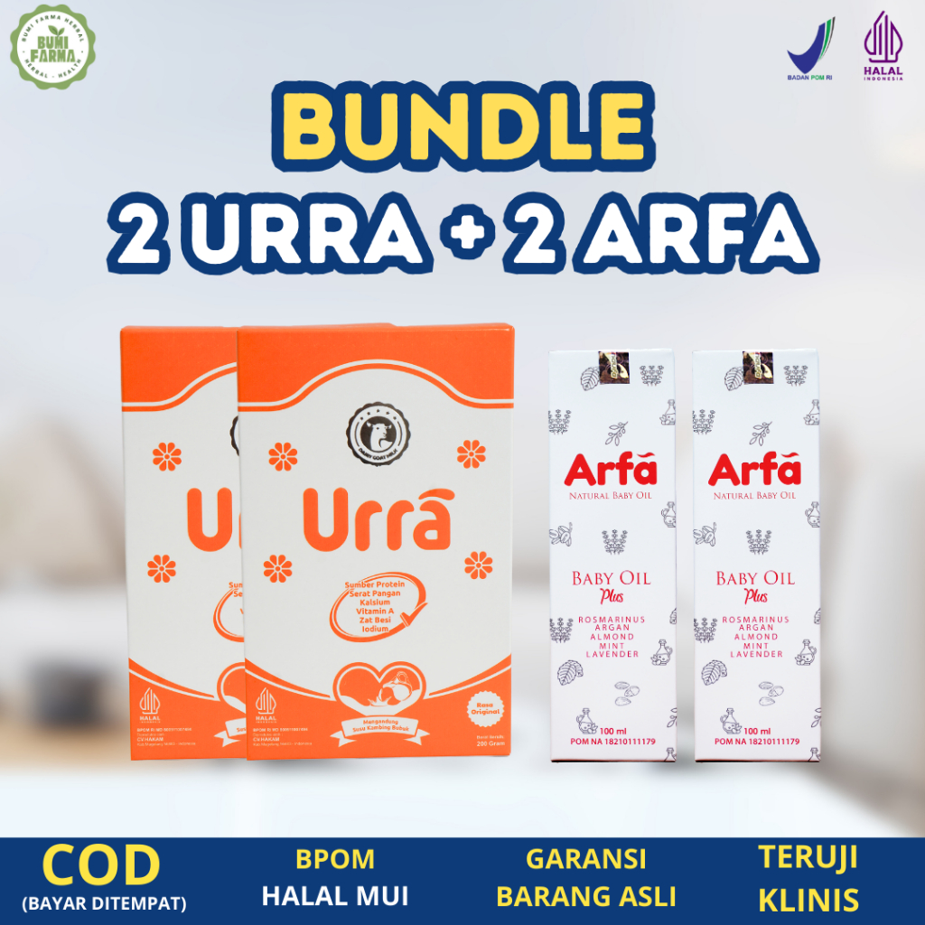 

PAKET BUNDLE Urra susu kambing saanen 2 box + Arfa baby oil 2 botol - paket lengkap untuk si kecil