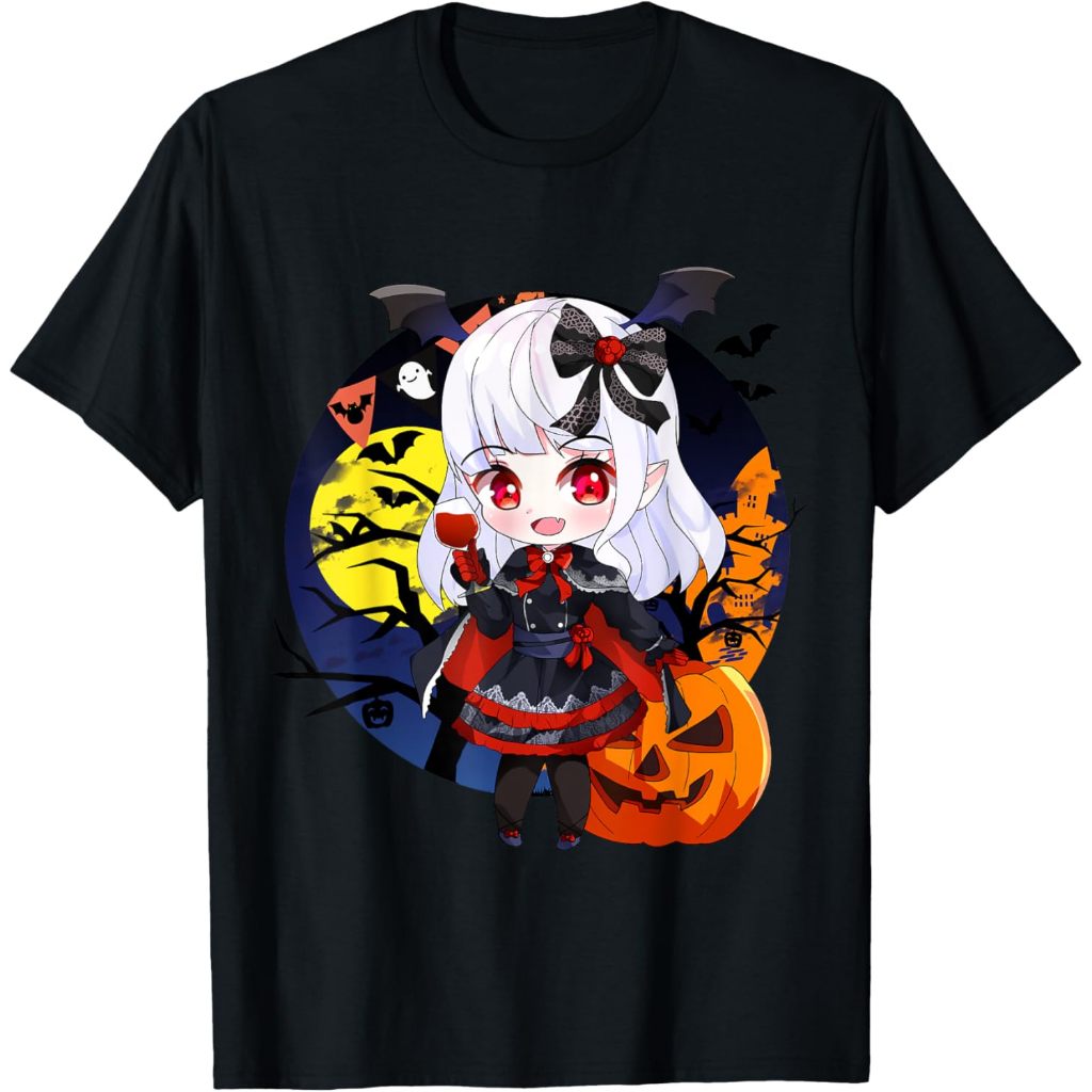 Kaos Anak Halloween Chibi Girl Anime Style Sexy Pinup Vampire T-Shirt Pakaian Fashion Baju Atasan An