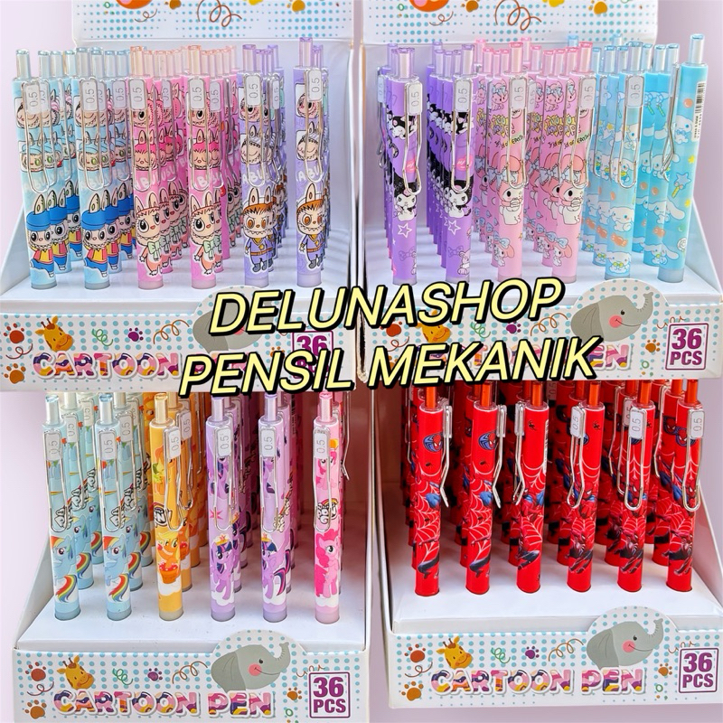 

DELUNASHOP DL656A PENSIL MEKANIK TIKTEK TEBAL 0.5 MOTIF SANRIO LABUBU CAPYBARA SPIDERMAN
