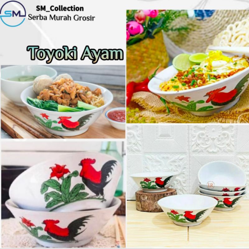 Mangkok Keramik/Mangkok Ayam/Mangkok bakso/Wadah Mie Ayam/ Mangkok Toyoki Ayam