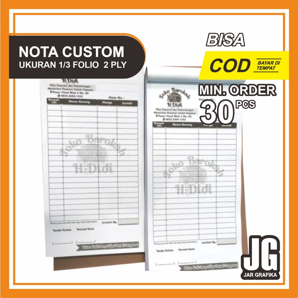 

1/3 F 2ply NOTA/KWITANSI CUSTOM OLSHOP GRATIS DESAIN 2 Rangkap (02)