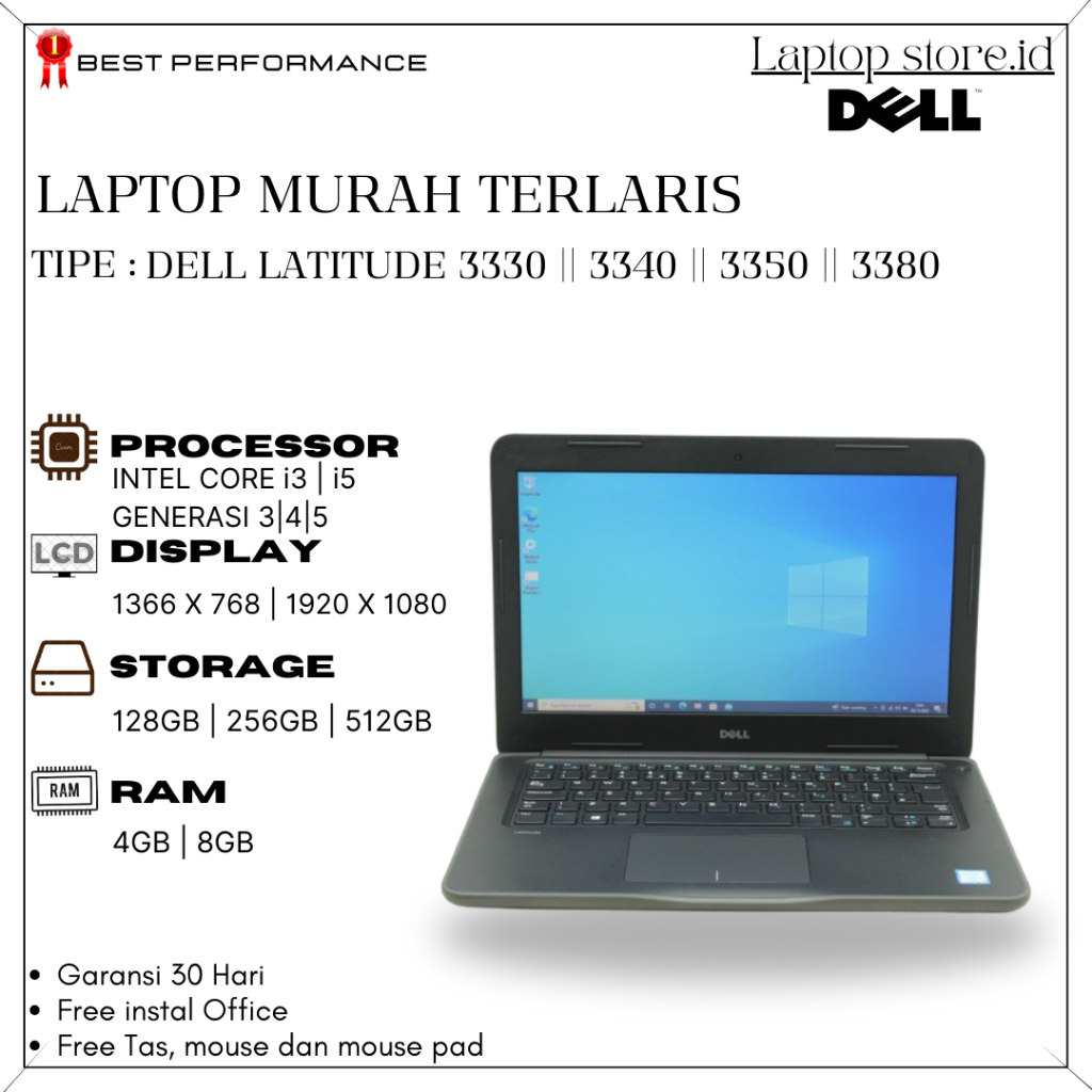 DELL LATITUDE 3330 3340 3350 3380 INTEL CORE i3 / i5 | RAM 8GB | LAPTOP MURAH | ORIGINAL | SECOND LI